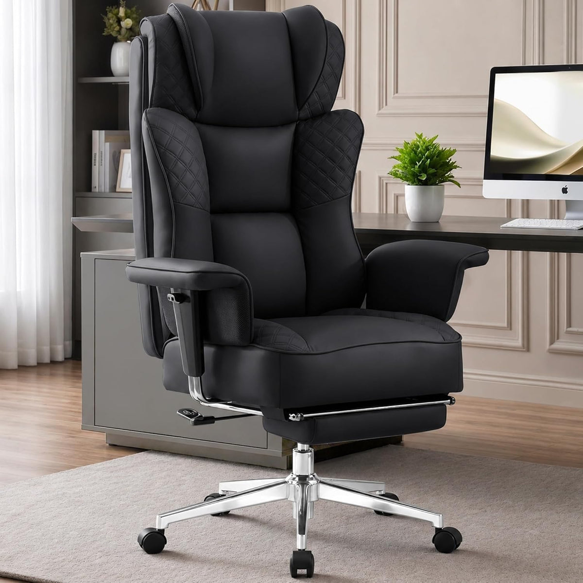 Office Desk Chair, High-Back Big and Tall Leather Chair with Footrest