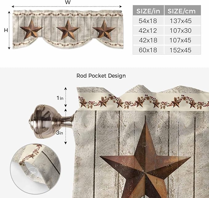 Western Texas Star Retro Tie Up Valance Curtains