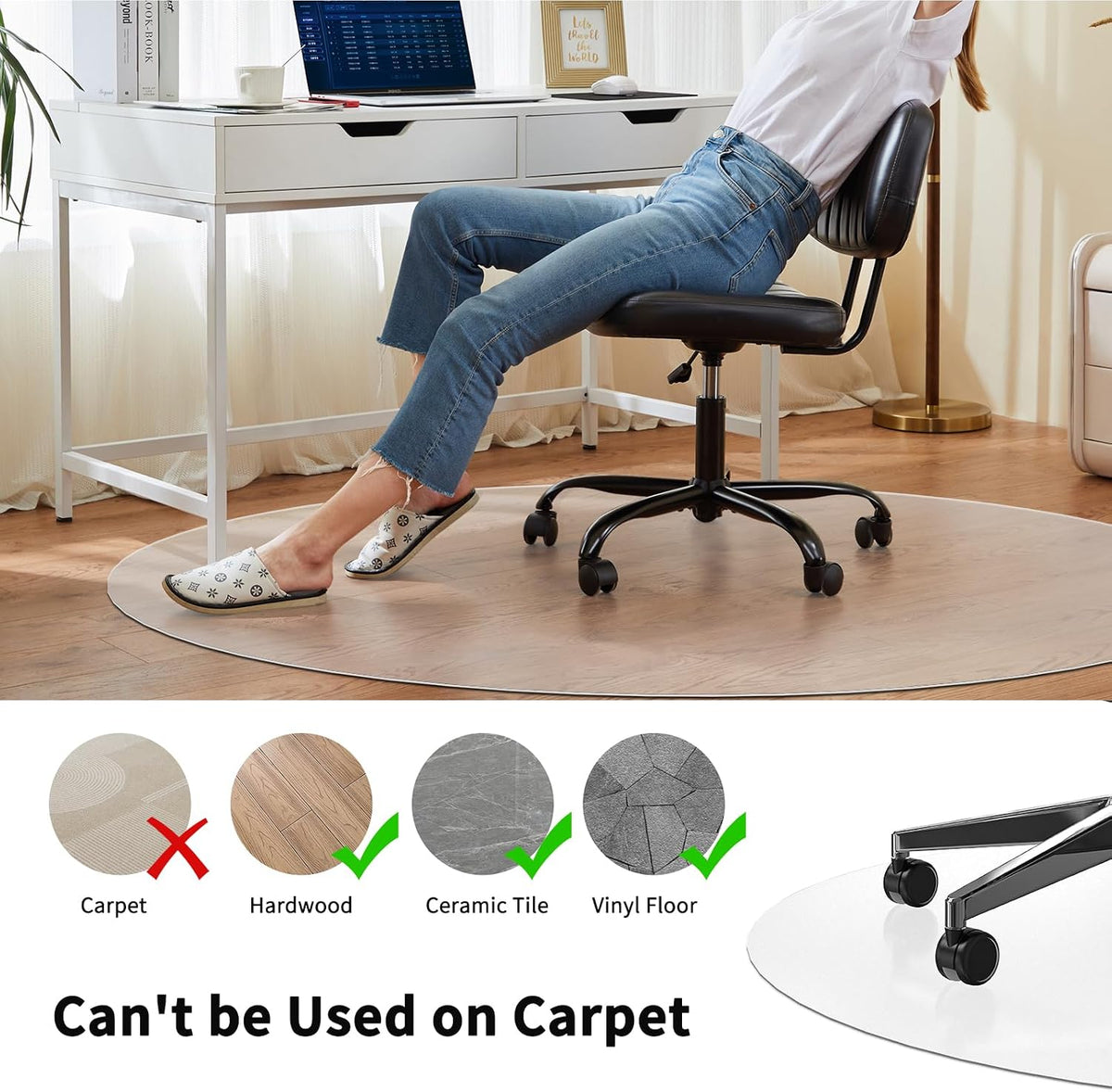 WASJOYE Office Chair Mat for Hard Floor, 48 Inch Clear PVC Round Floor Mat