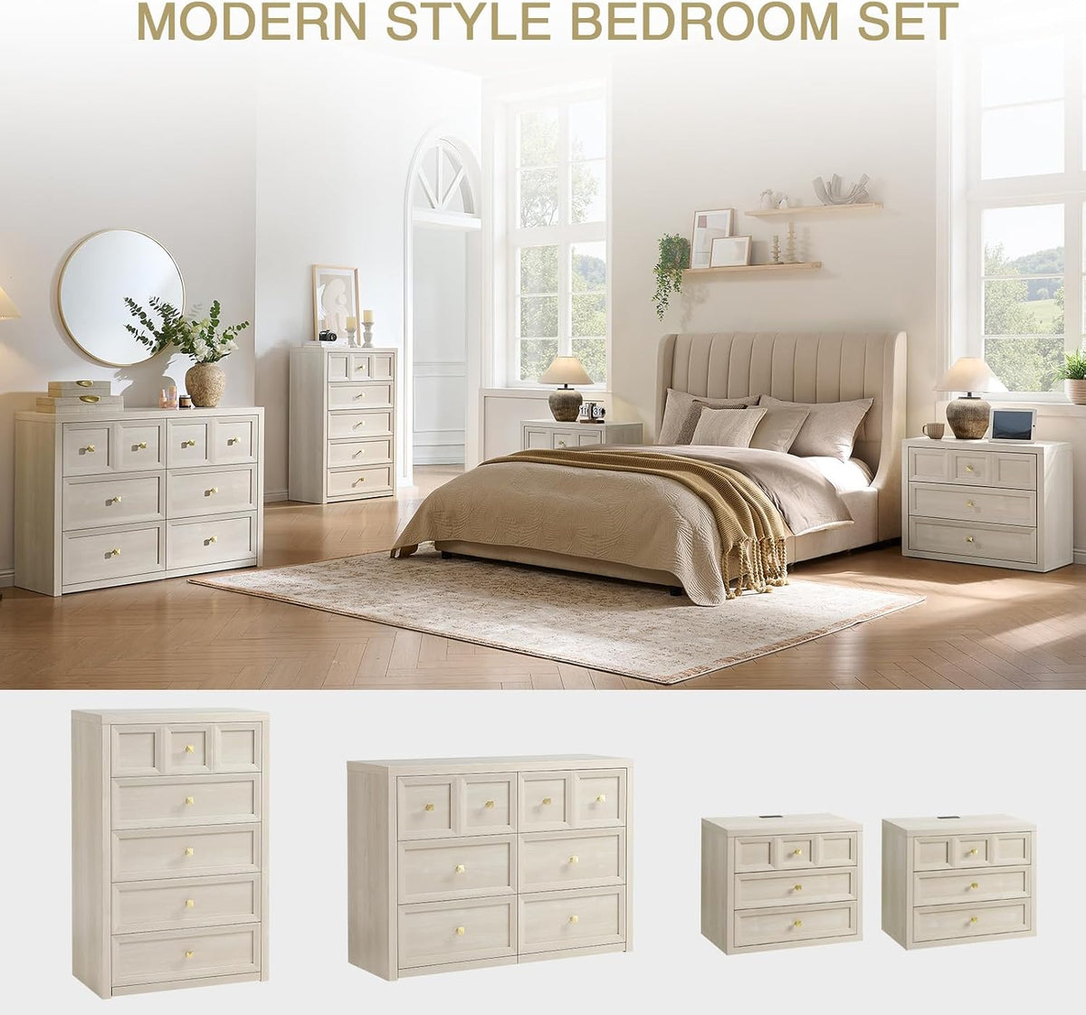 5 Drawers Dresser for Bedroom, 45.7" Tall Large Dresser & Chests of Drawers with Metal Handle, Clothes Storage Organizer Dresser w/Natural Texture for Bedroom, Living Room-Grey White