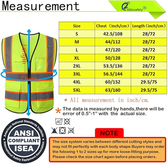 Reflective Mesh Safety Vest for Men Women with 5 Pockets and Zipper Front High Visibility Mesh Vest Hi Vis Construction Work Vest,Meets ANSI/ISEA Standards(EK175-Yellow-S)