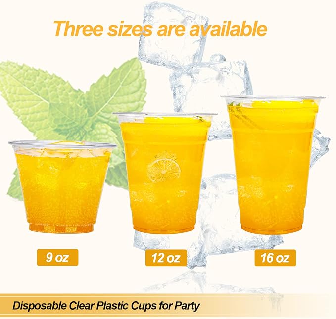 TashiBox 9 oz Disposable Plastic Cups, Crystal Clear