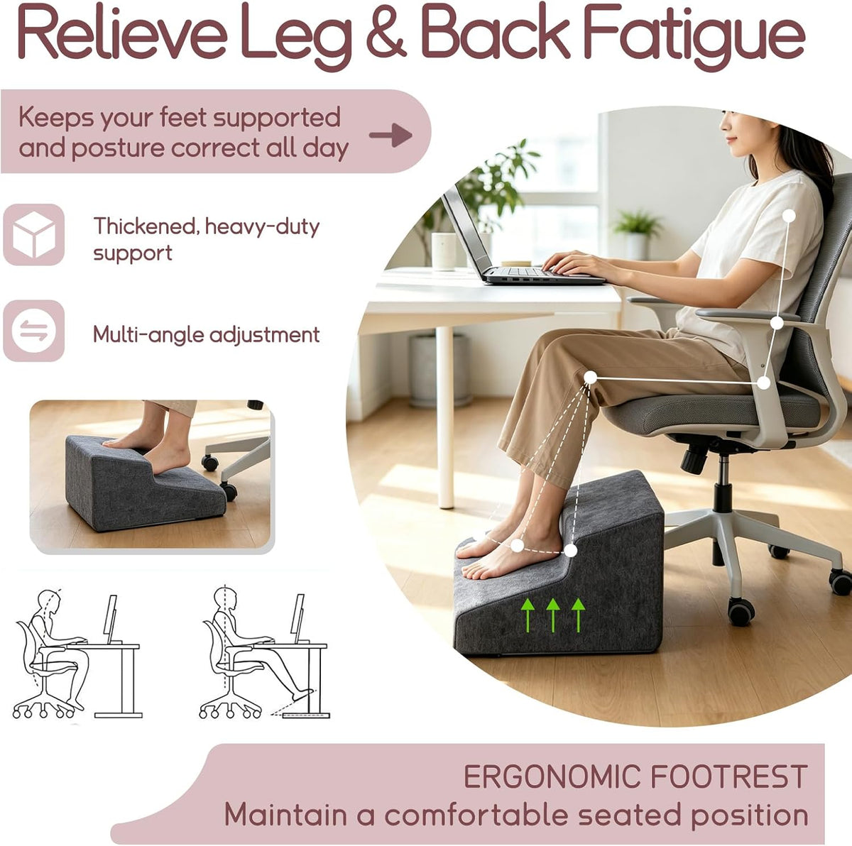 Foot Rest for Under Desk at Work,Ergonomic 2-Height Sponge Foot Stool for Office, Home, Sofa & Gaming Chair, Desk Accessories Footrest Cushion to Support Legs, Relax Ankles & Relieve Pain(B-Dark gray)