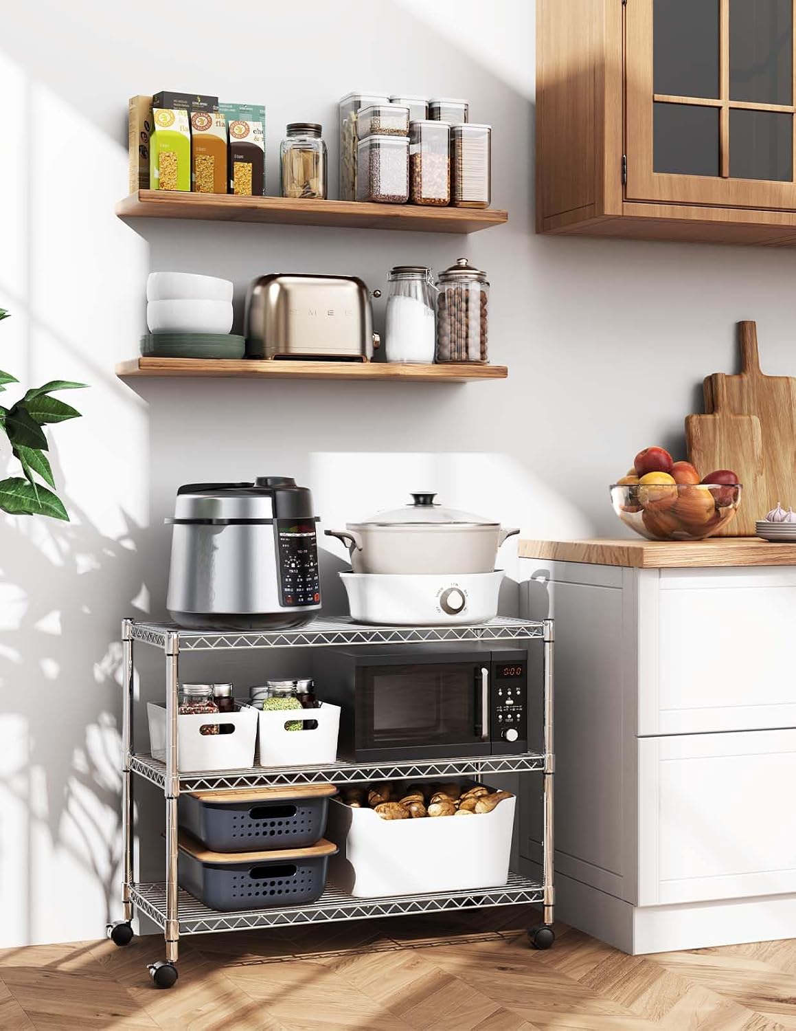 Simple Deluxe 3-Tier Heavy Duty Storage Shelves 750Lb Capacity, 24.02" D x 13.78" W x 21.97" H Shelving Unit for Pantry, Garage, Laundry and Kitchen, Chrome, 2 Pack
