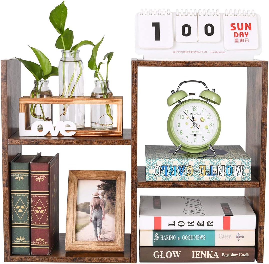 PAG-Mass Desktop Bookshelf Freestanding Wooden Countertop Bookcase Accessories Organizer Display Rack Dorm Desk Storage Shelf