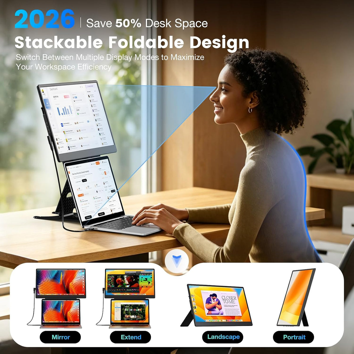 Laptop Screen Extender, 15.6" Fhd Portable Monitor With Dual Stands