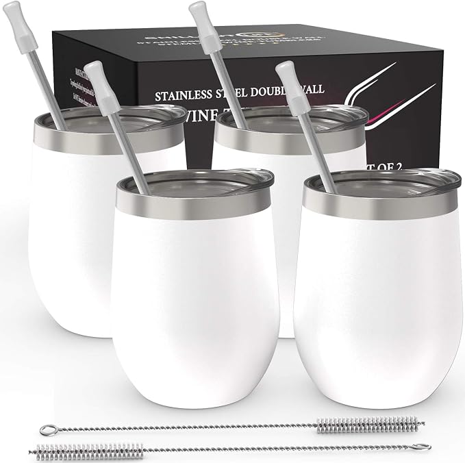 CHILLOUT LIFE 12 oz Stainless Steel Wine Tumblers 4 Pack