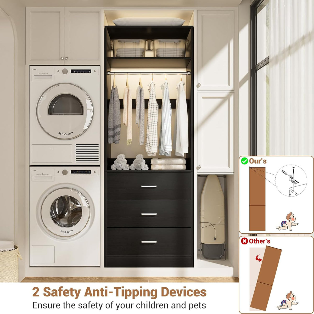 Besiost Closet Systems with 12 Wood Drawers, Closet System Set of 4