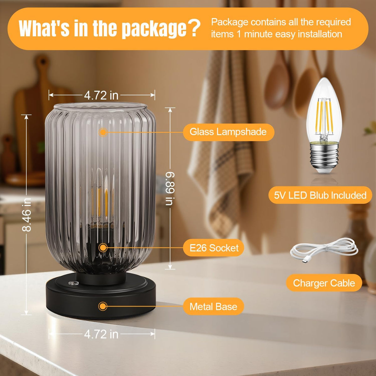 LightRound Cordless Table Lamp for Bedroom, Touch Control Stepless Dimmable