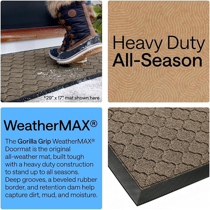GORILLA GRIP 100% Waterproof All-Season WeatherMAX Doormat US Designed Natural