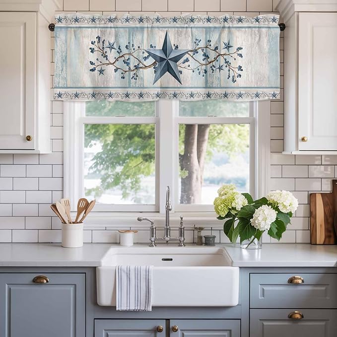 Texas Star Blue Curtain Valances