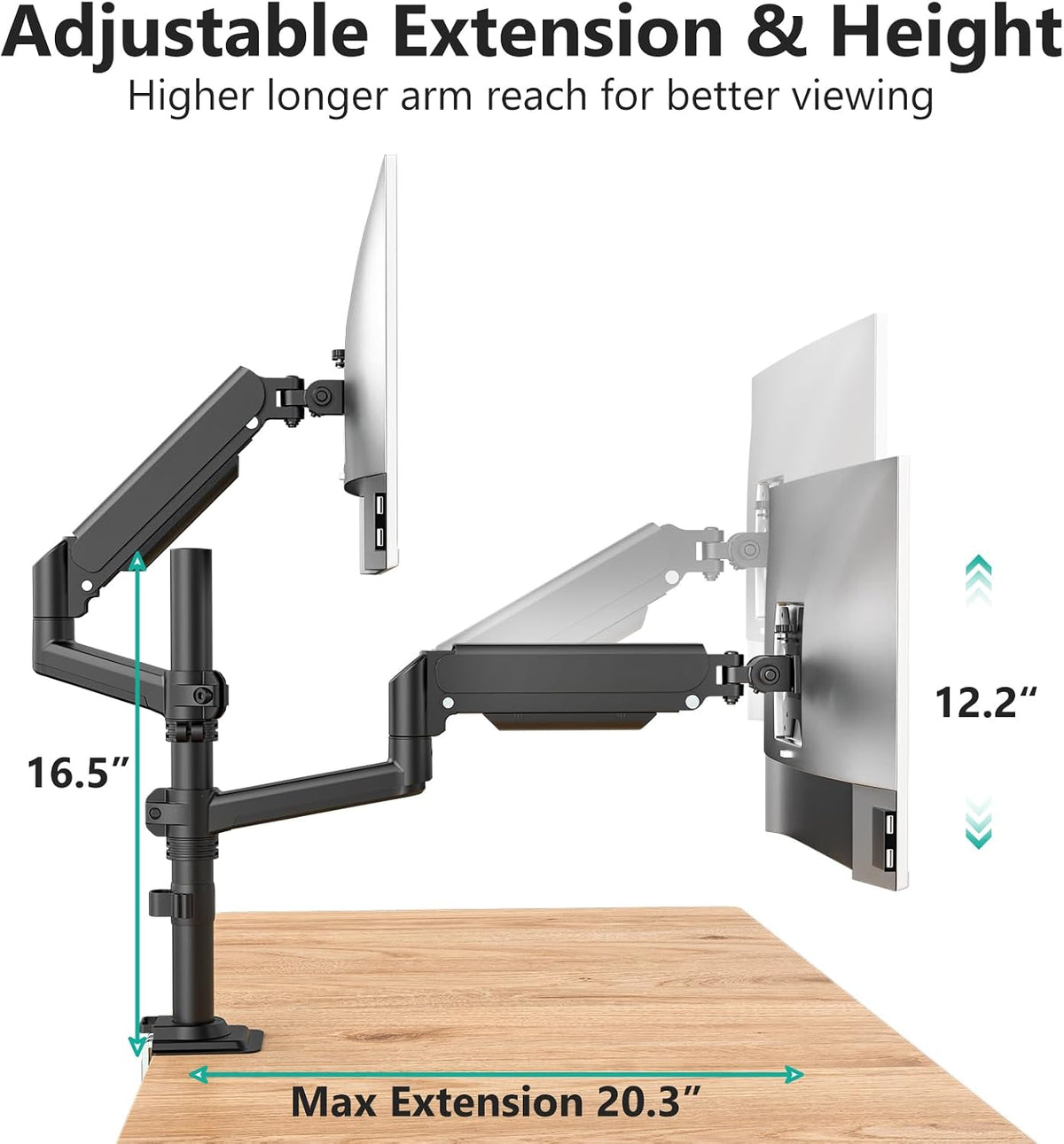 WALI Tall Dual Monitor Desk Mount for 13-33 inch Screens, 19.8 lbs per Arm