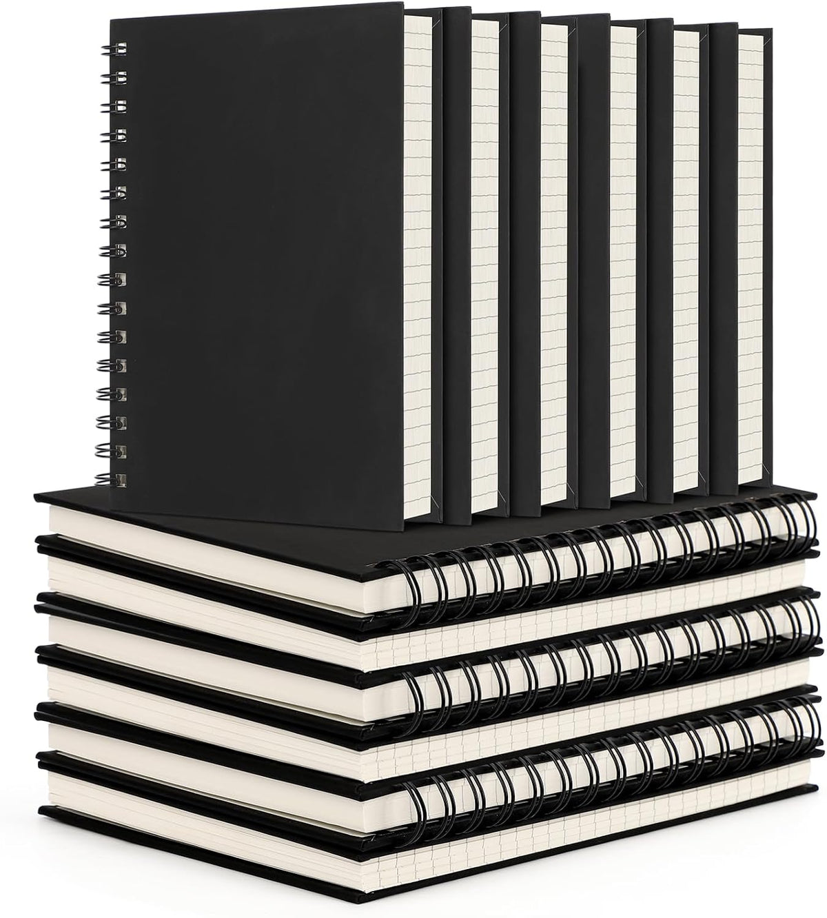 EUSOAR Spiral College Ruled Notebook, 12packs A5 5.5" x 8.3" 160Pages/ 80Sheets, Black Thick Hardcover, Tear-off 100GSM Lined Paper, 1 Subject Notepad for Office Meeting Business School Note Taking