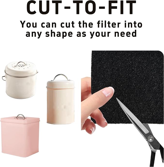 6PCS 5” Square Compost Bin Charcoal Filters, 0.4” Thick Activated Carbon Filters