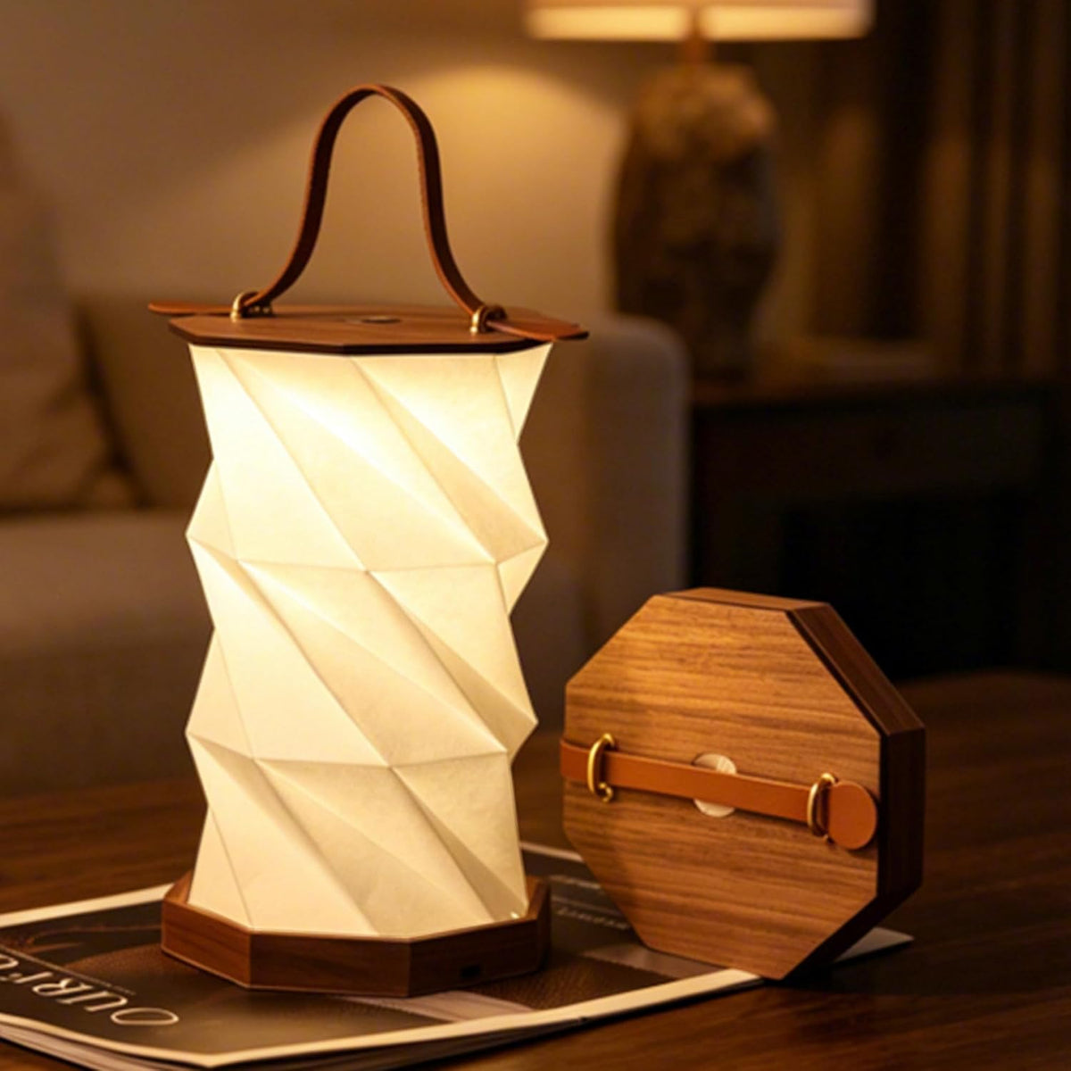 Ba sus Wooden Paper Lamp, Portable Lantern Light ,Foldable Funky Lamp