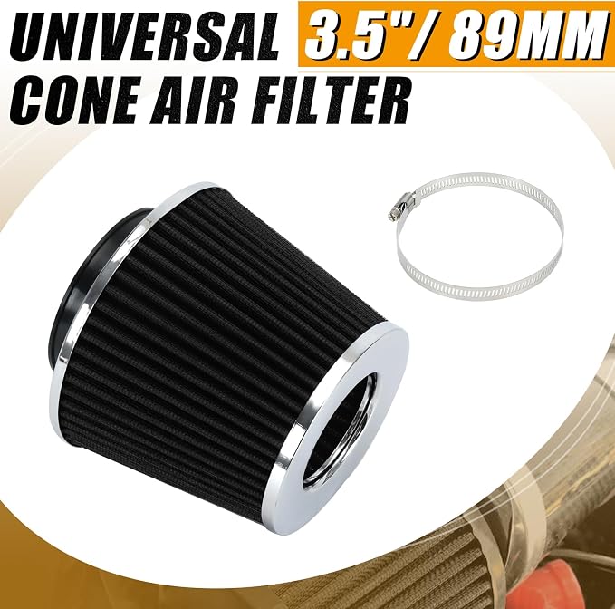 PTNHZ Universal Black 3.5" 89mm High Flow Cold Air Intake Cone Air Filter Power