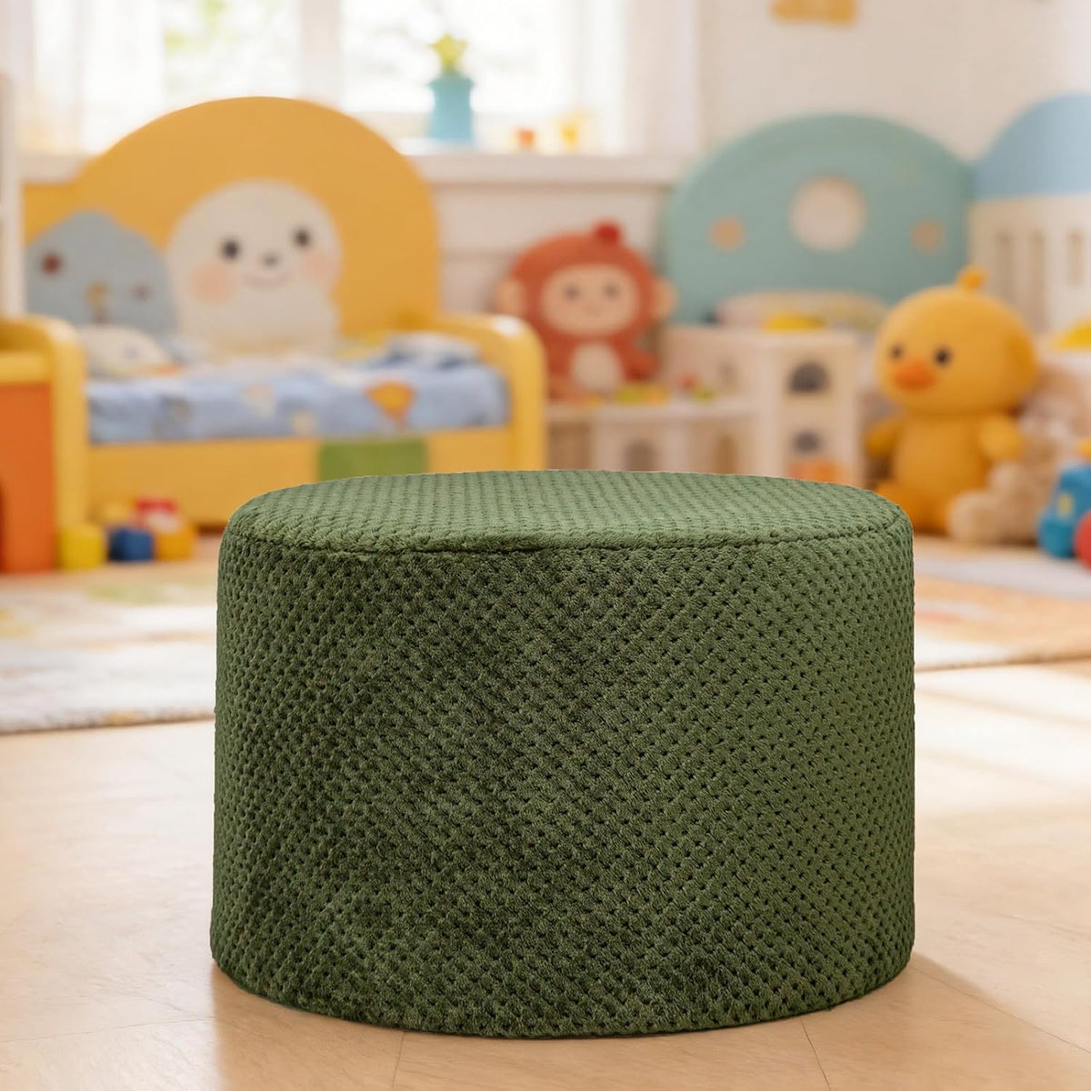 20"x14" Round Foam Stuffed Pouf Ottoman, Under Desk Footrest,Deep Green