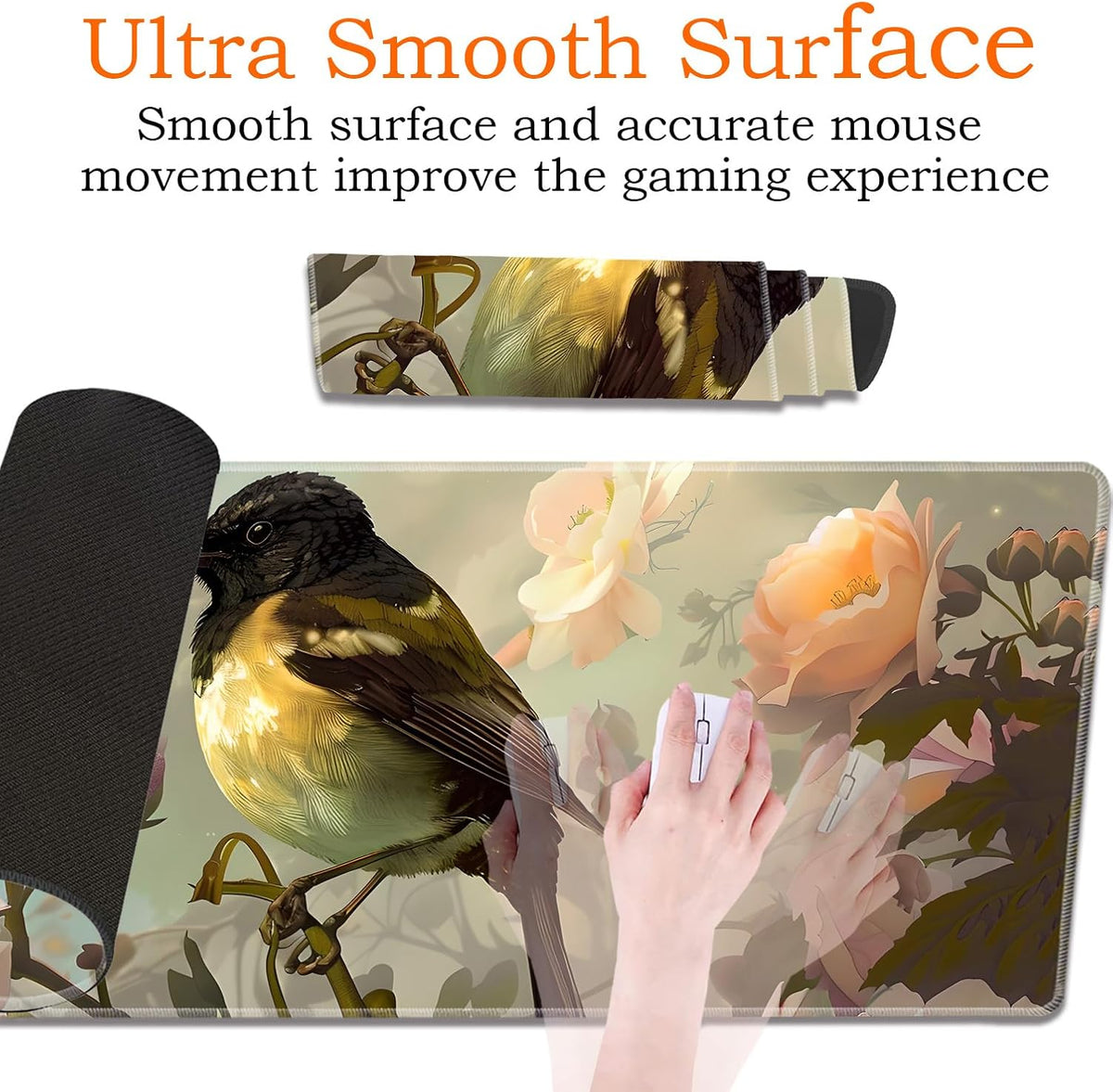 Large Gaming Mouse Pad, Keyboard Wrist Rest Pad + Mouse Wrist Pad + Coaster 4 in 1 Set, Extended Waterproof Non-Slip Desk Mat, Suitable for Office Home Learning Games, Cute Bird