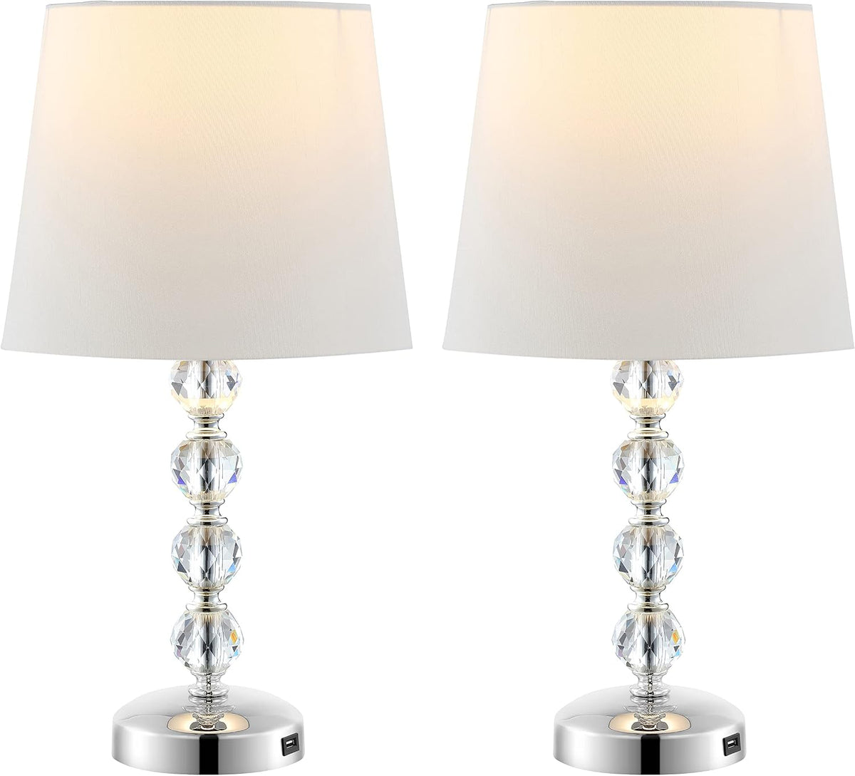 SAFAVIEH Lighting - Nola 16-Inch Crystal Ball Table Lamp Set of 2 - White Fabric Shade - Stacked Body Design - Ideal for Living Room, Bedroom, Entryway, Office - LED Bulbs Included (LIT4123C-SET2)