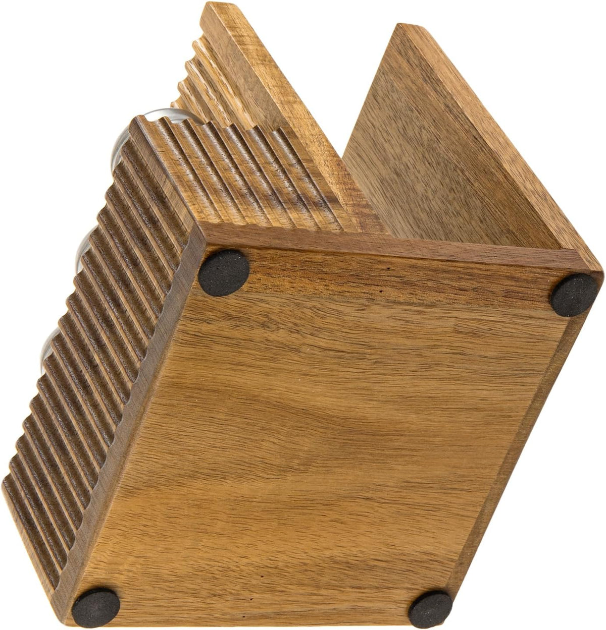 MyGift 4-Piece Fluted Acacia Wood Dining Table Organizer Set – Napkin Holder, Salt and Pepper Shakers and Condiment Caddy, Rustic Kitchen Table Decor