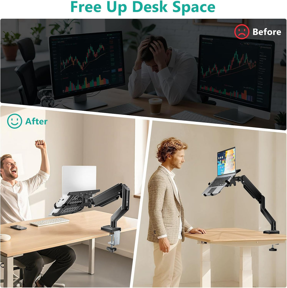 WALI Laptop Desk Mount for 17" Notebook and 34" Screens, Holds 22-26.4 lbs