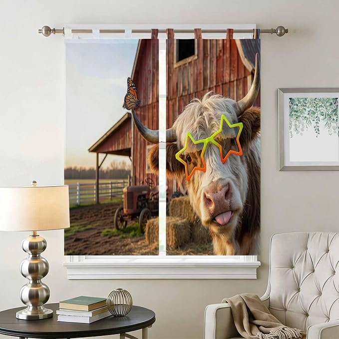 Farm Yaks Bedroom Curtains 72 Inch Length, Window Curtains Tab Top, Farmhouse