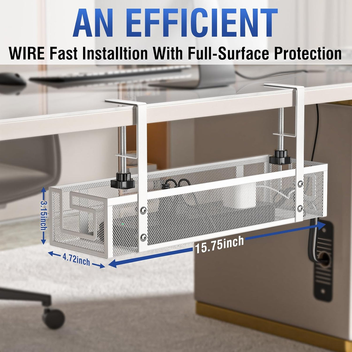 Cable Management Tray, 15.75" Under Desk Cable Management No Drill