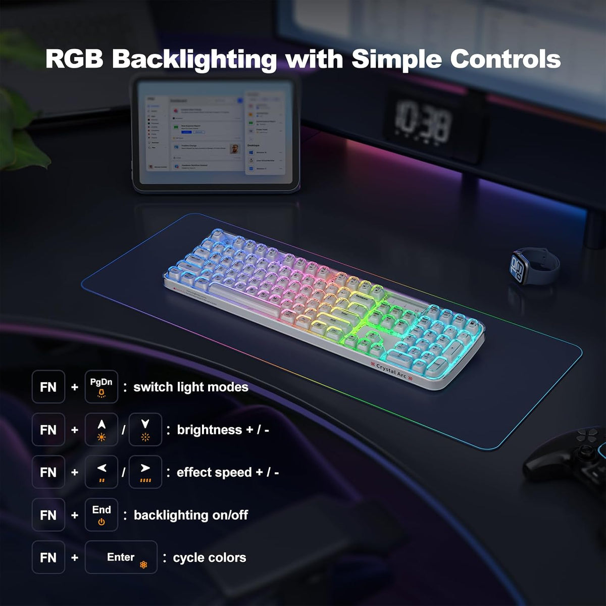 MOFII Wireless Computer Keyboard with RGB Backlit, Tri-Mode Bluetooth 5.0/USB-C/2.4GHz Gaming Keyboard, Full Size Layout, Ergonomic Curved Design for Windows Mac PC Gamers & Office