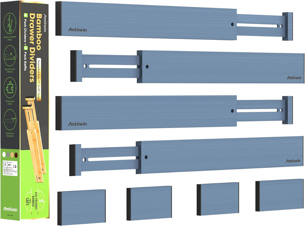 ANTOWIN Expandable Bamboo Drawer Dividers, Fits 17.6-21.6" Drawers