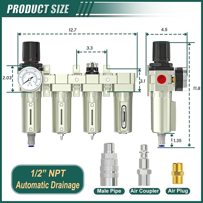 Industrial Grade 4-Stage Air Drying System, 1/2" NPT