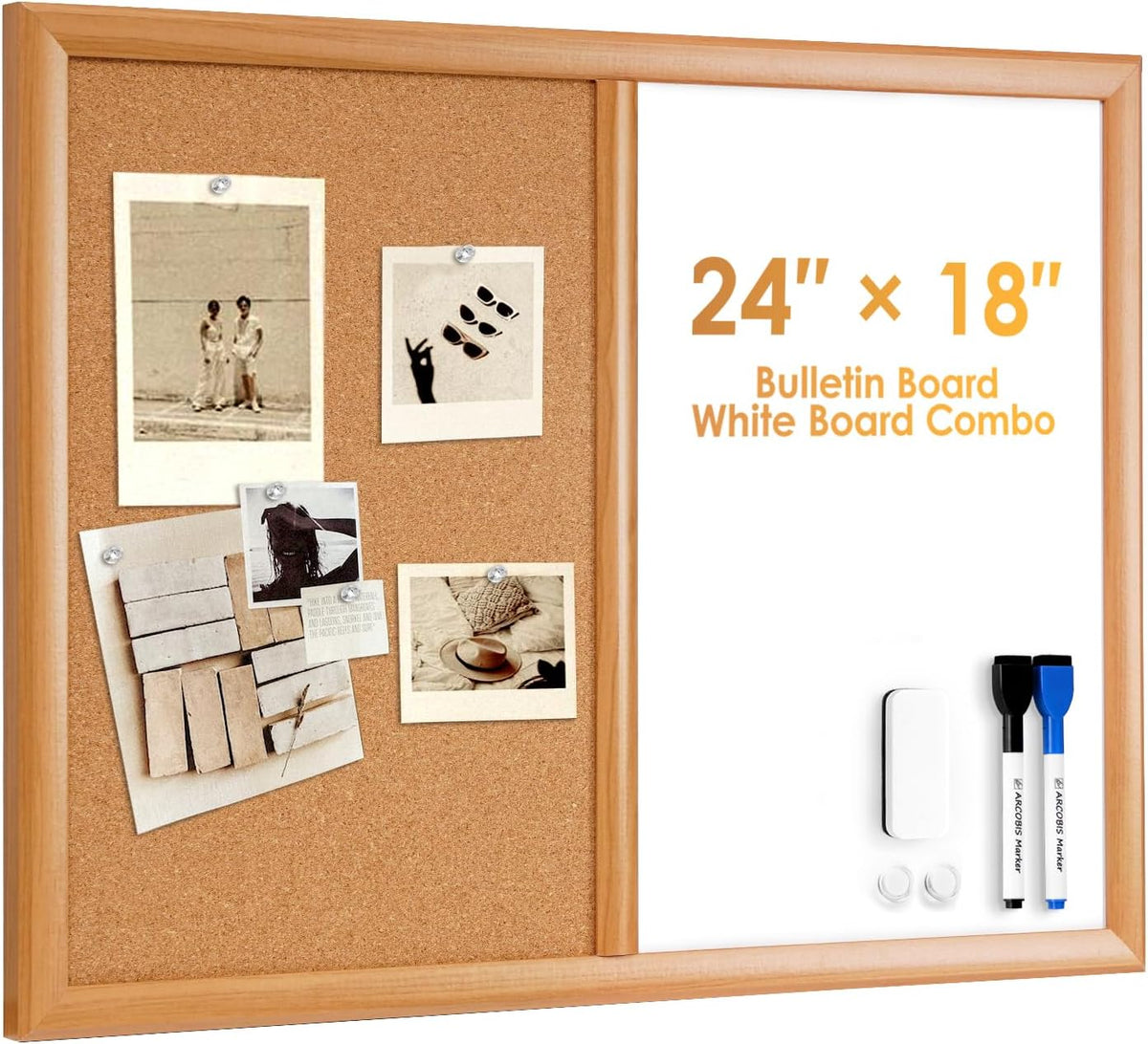 ARCOBIS Cork Board White Board Combo with MDF Wood Frame