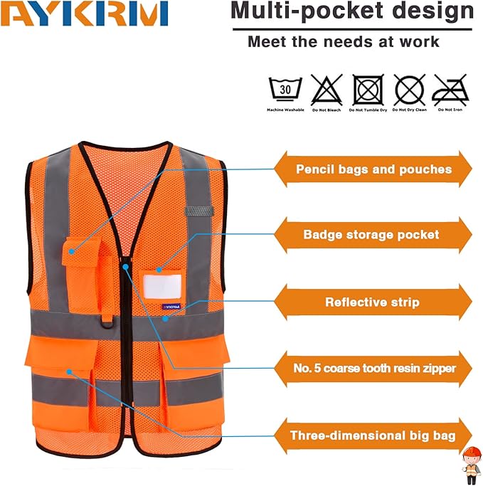 X Small High Visibility Mesh Safety Reflective Vest with Pockets and Zipper