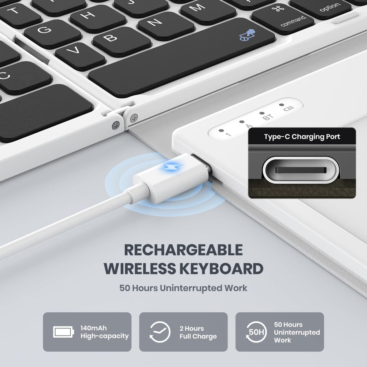 GEODMAER Foldable Bluetooth Keyboard, Portable Full Size Folding Keyboard with Large Touchpad, Numeric Keypad, PU Leather, Wireless TravelKeyboard for Windows iOS Android Mac(Black-White)
