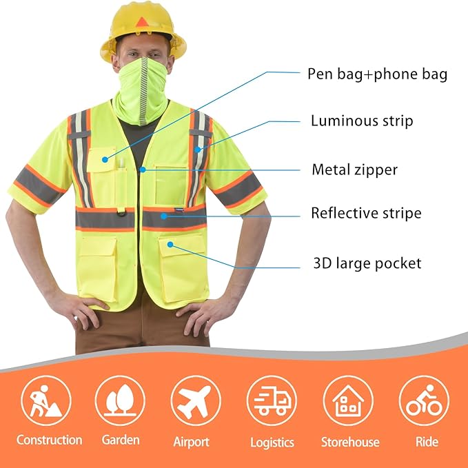 AYKRM 11 color High Vis Reflective Safety Vest for Women Men Security Pocket Zipper