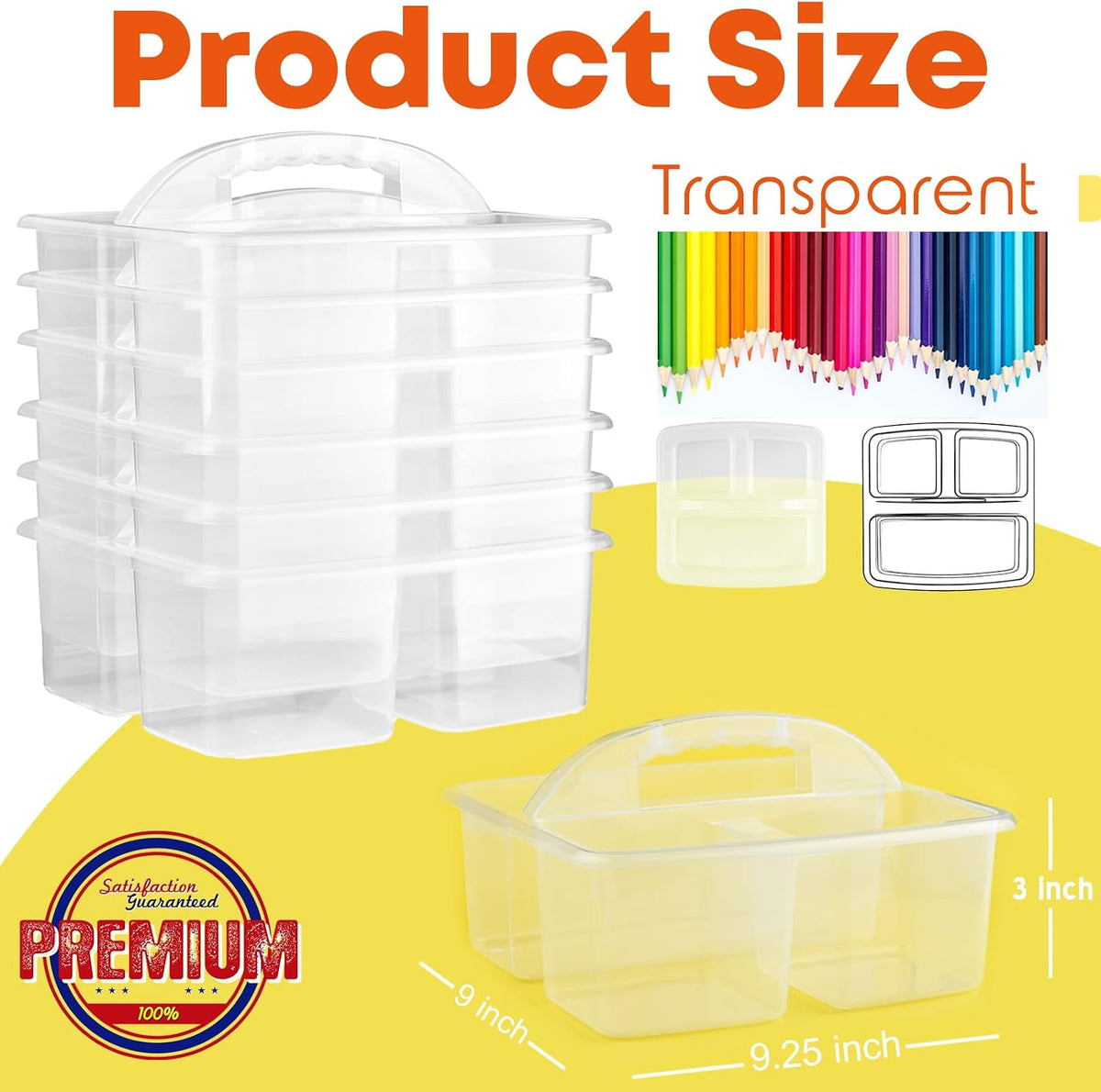 ALINK Plastic Classroom Caddy Organizer with Handle, 6-Pack 3 Compartments Portable Plastic Storage Caddy for Classroom Organization, Table, Desk, Office, Craft Art, Teacher Supply - Clear