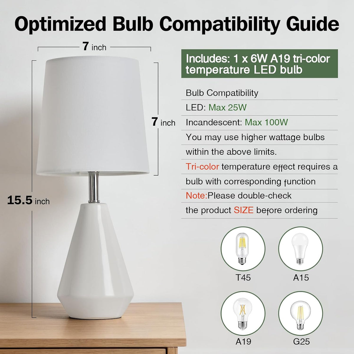 bdayanx15.5" Small Table Lamp Set of 2, 3 ColorTemperatures for Bedroom