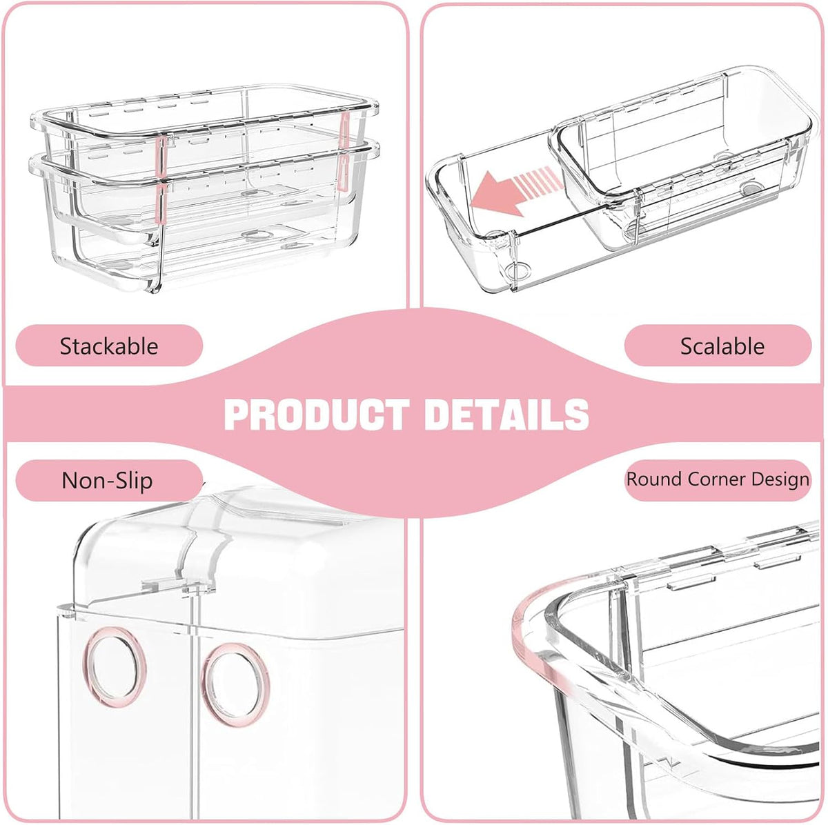 15 PCS Extendable Drawer Organizer Set Clear Stackable Vanity Storage Bins