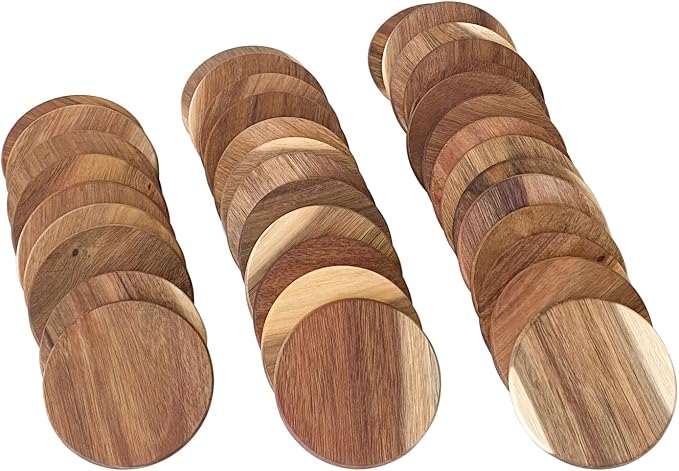 36 Pack Acacia Wood Drink Coasters, 3.68 Inch Round Wooden Acacia Wood Cup