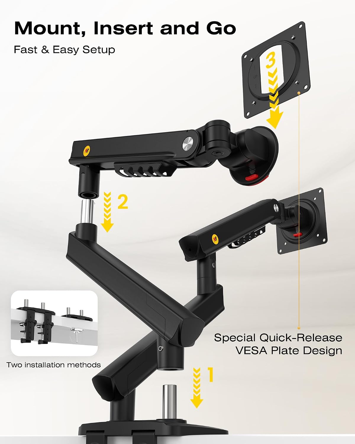 NB SmooVex™ Computer Monitor Arm, Monitor Stand fits up to 32 Inch, Mechanical Spring Monitor Arm, VESA 75/100 mm, Model-A5C