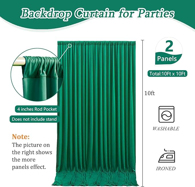 10 x 10 Feet Green Backdrop Curtain for Partie, Background Curtains for Photoshoot, Birthday, Wedding, Halloween, Thanksgiving, Christmas Day, New Year Party Decorations 5Ft x 10Ft, 2 Panels