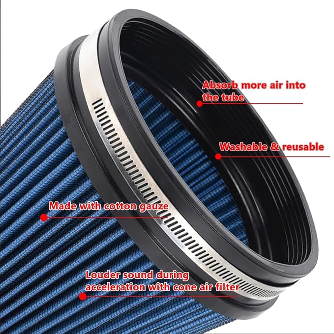 6" Inlet Cold Air Intake Filter Cone Replacement Performance Washable Clamp-On