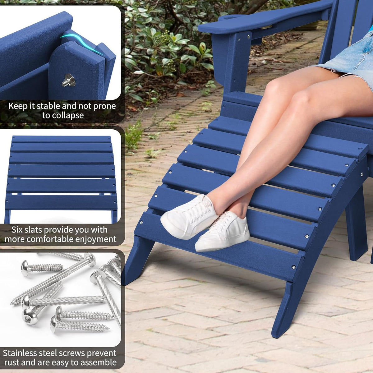 Folding Adirondack Ottoman Set of 2, Outdoor Foot Rest, Patio Footstool