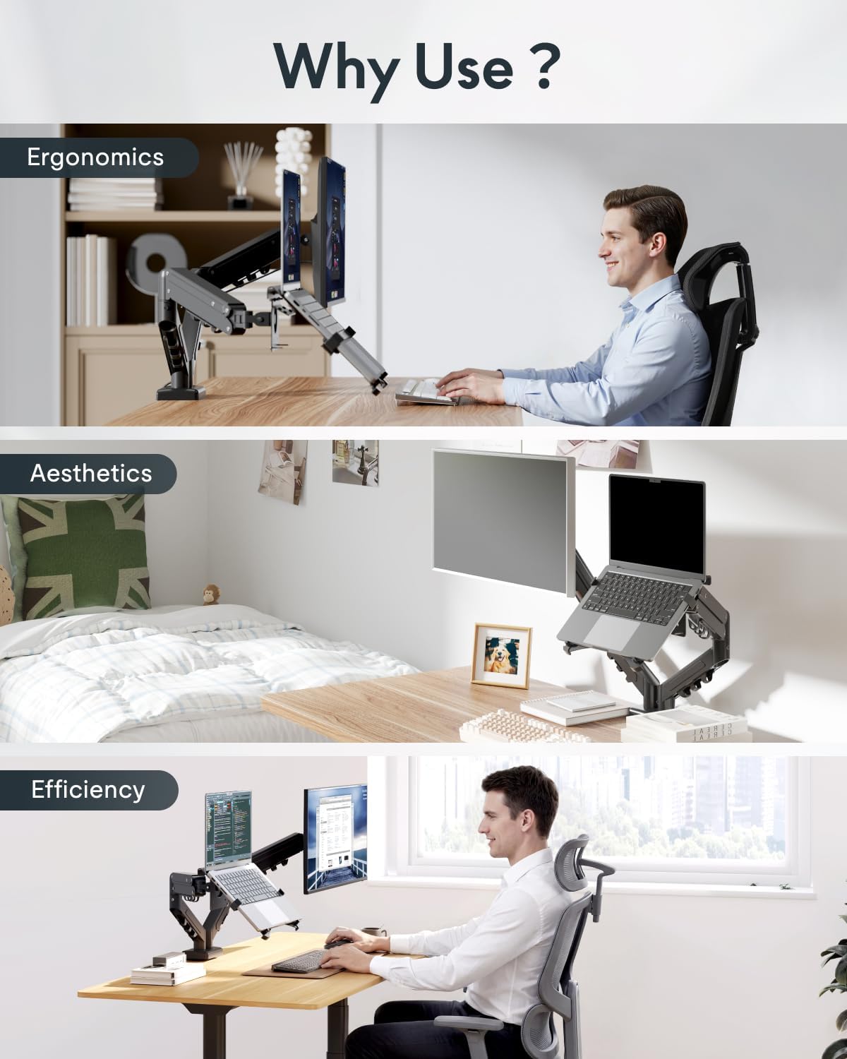 FlexiSpot Laptop Mount, Dual Monitor Arm with Laptop Tray, Fits Up to 32 Inch Monitor and 17.3 Inch Notebook, Full Adjustable Gas Spring Holds up to 19.84lbs per Arm for Office & Home, Black
