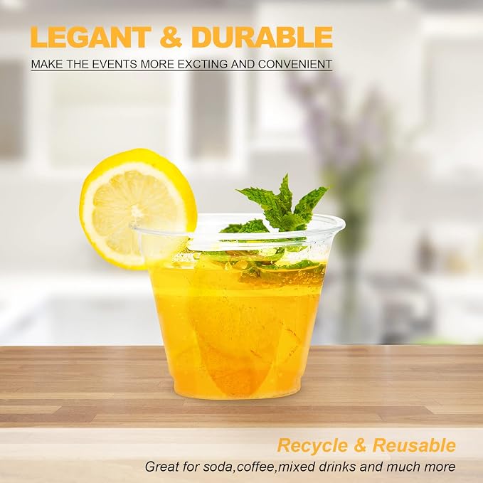 TashiBox 9 oz Disposable Plastic Cups, Crystal Clear