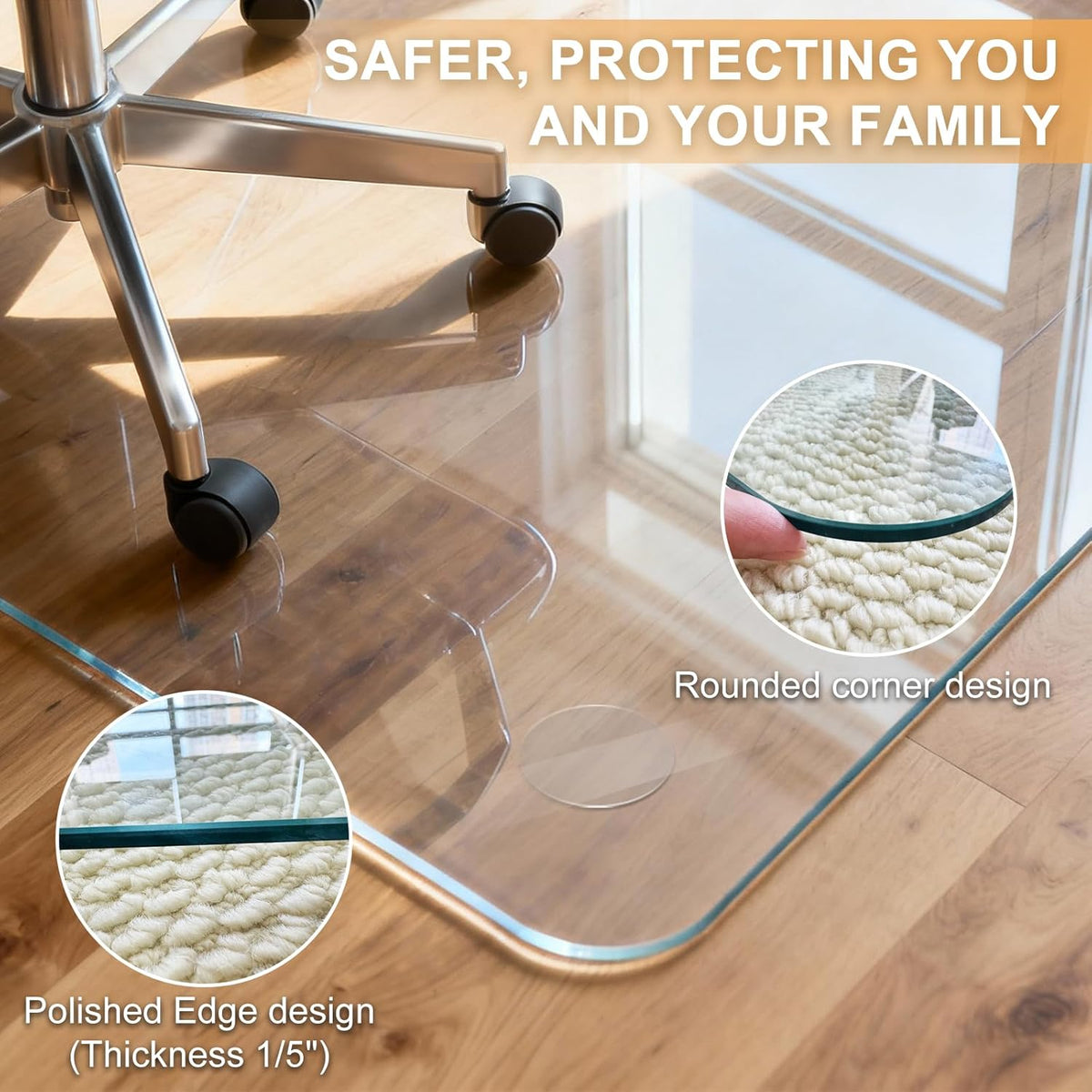 Azadx Tempered Glass Chair Mat for Carpet 45" x 53" Heavy Duty Chair Mat