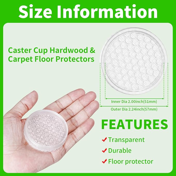 2" Clear Rubber Caster Cups-12PCS Furniture Coasters