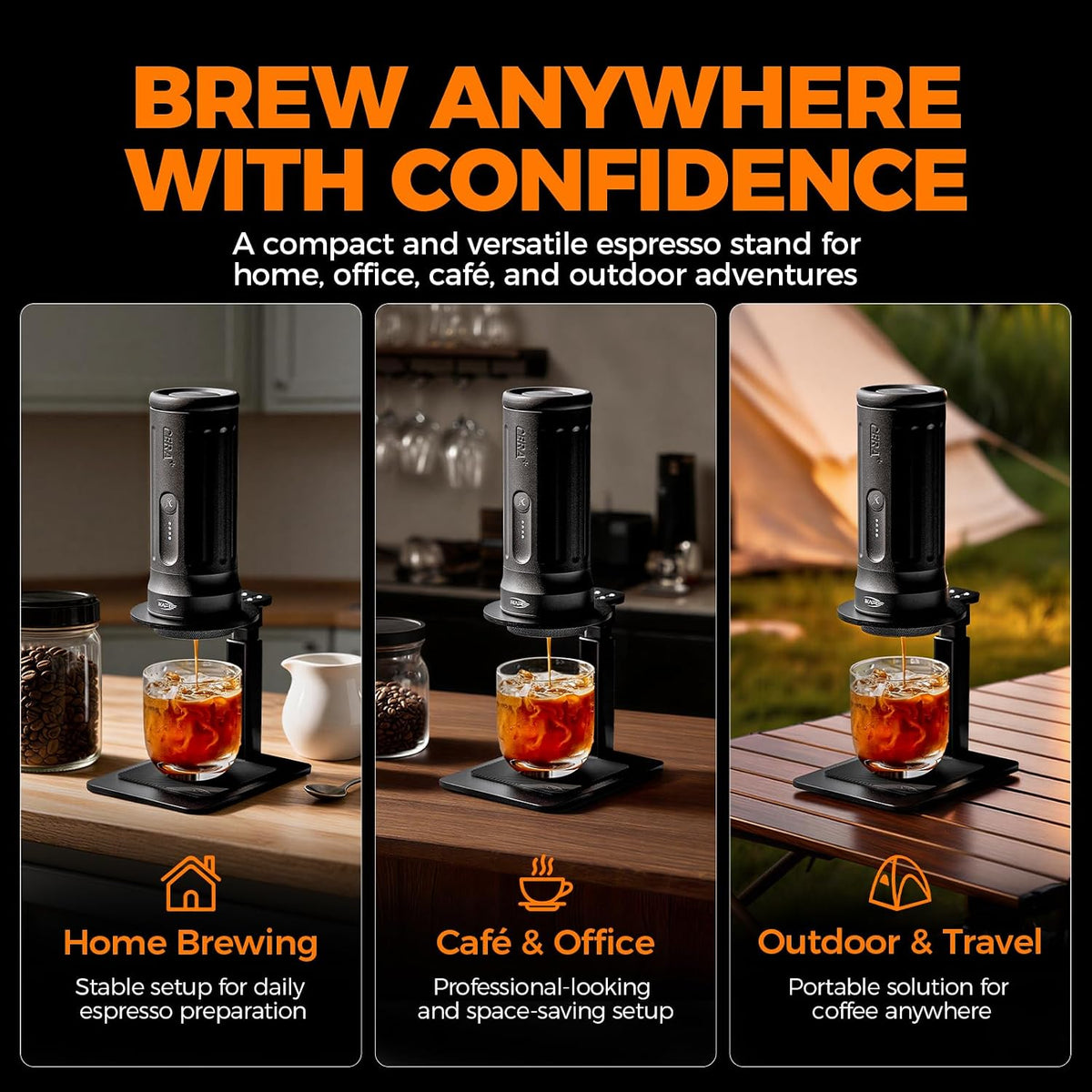 IKAPE Adjustable Portable Coffee Maker Stand, Aluminum Alloy Universal Coffee Machine Holder with Anti-Slip Base, Height Adjustable 13–19.5cm, for Home, Office & Camping
