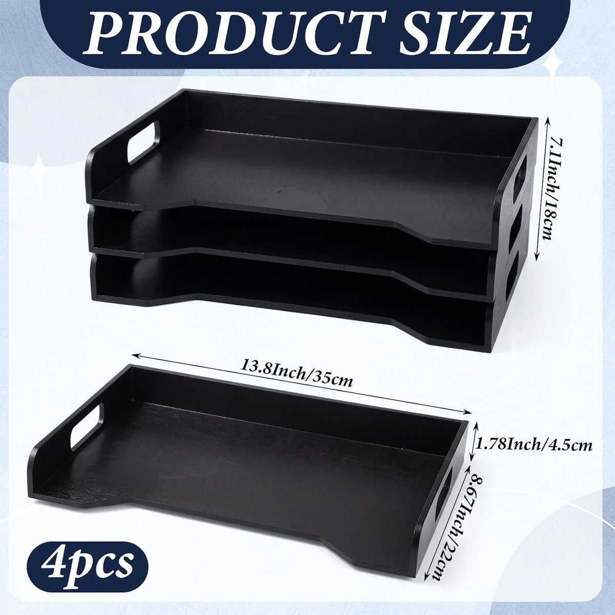 Yinkin Wooden Stackable Paper Trays 4-tier Wooden Paper Organizer for Desk Letter Documents Woodens Desktop File Organizers for Desktop File Holder and Office Supplies Rack for Home Office Use (Black)