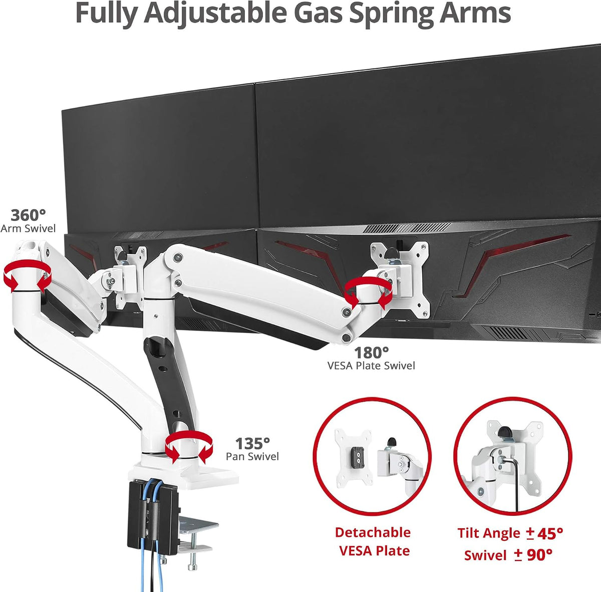 SIIG Dual Monitor Desk Mount, 17"-35", 33 lbs, VESA 75/100, CE-MT3211-S1