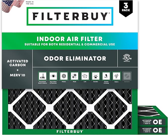 Filterbuy 16x16x1 Air Filter MERV 10 Odor & Allergy Defense